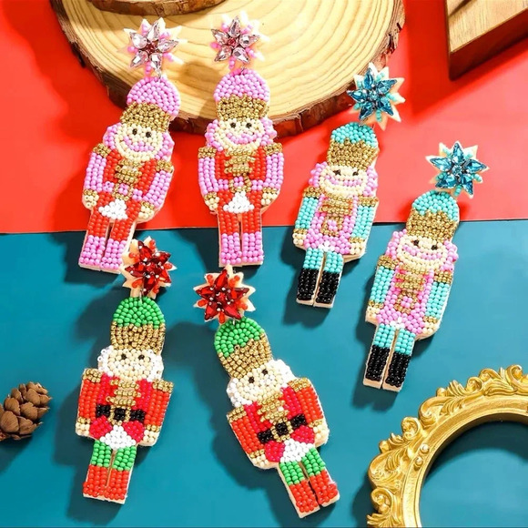 Betsey Johnson Nutcracker Red Beaded Christmas Earrings - Picture 1 of 4